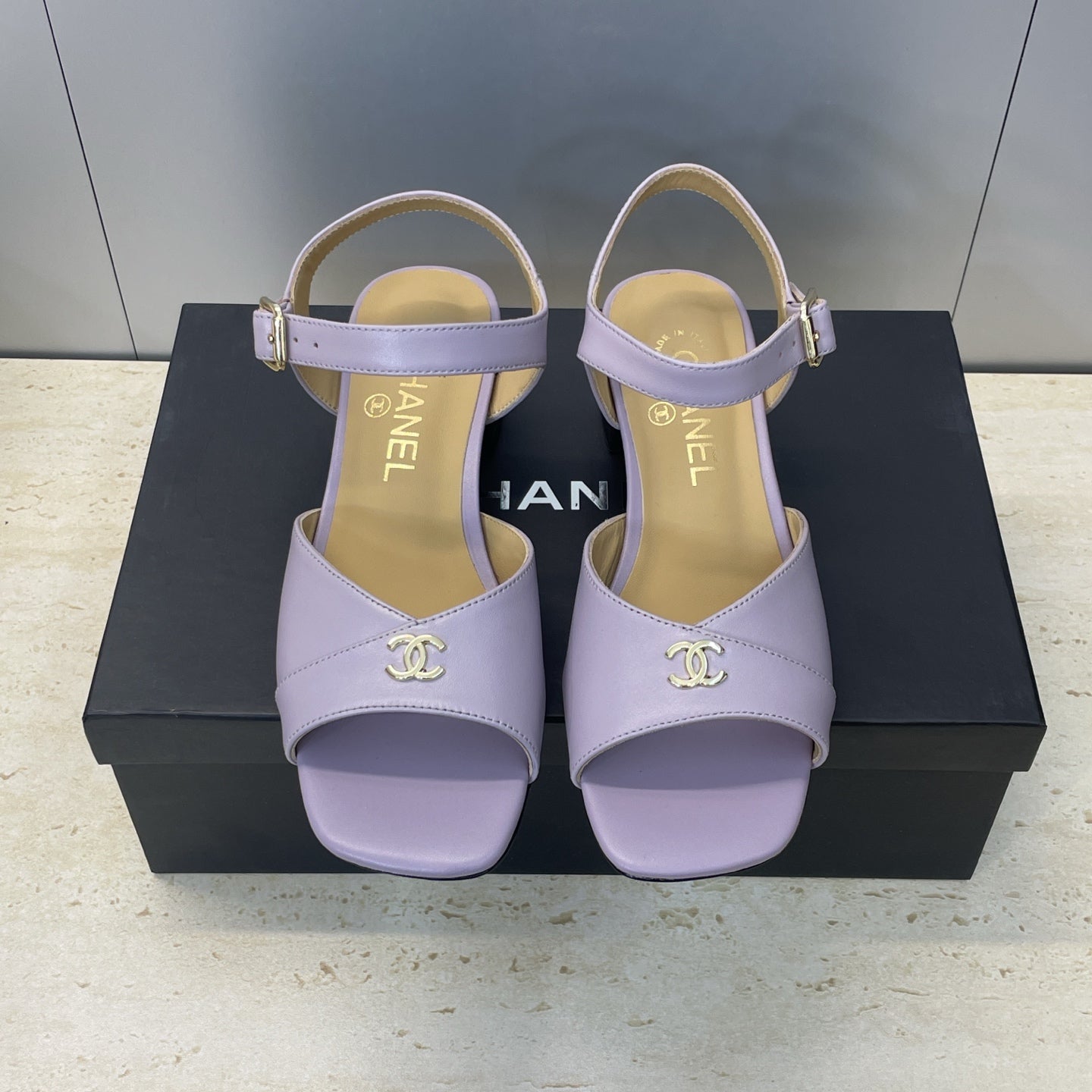 CC 26 Heeled Sandal 45mm Purple Beige Sheepskin 607475