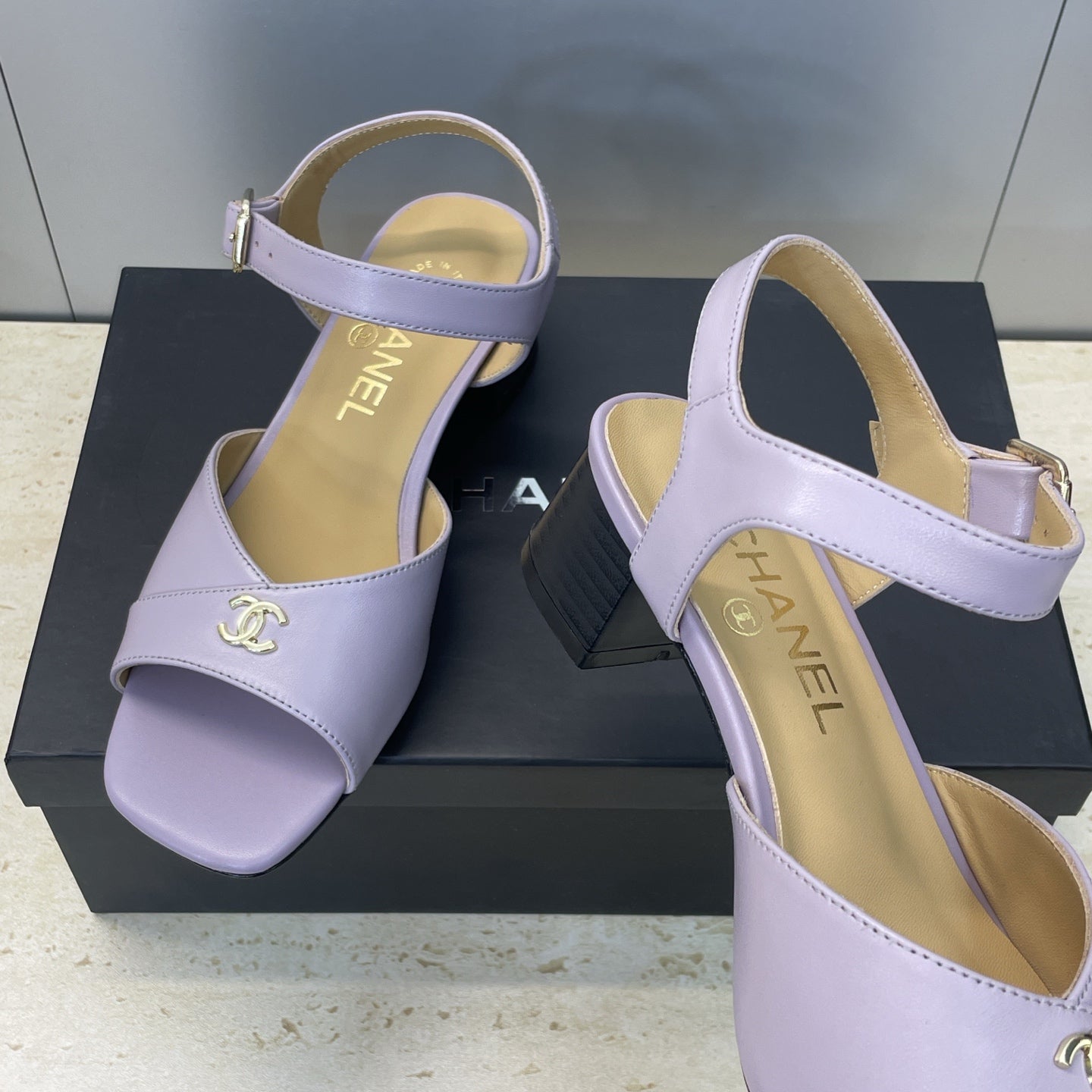 CC 26 Heeled Sandal 45mm Purple Beige Sheepskin 607475