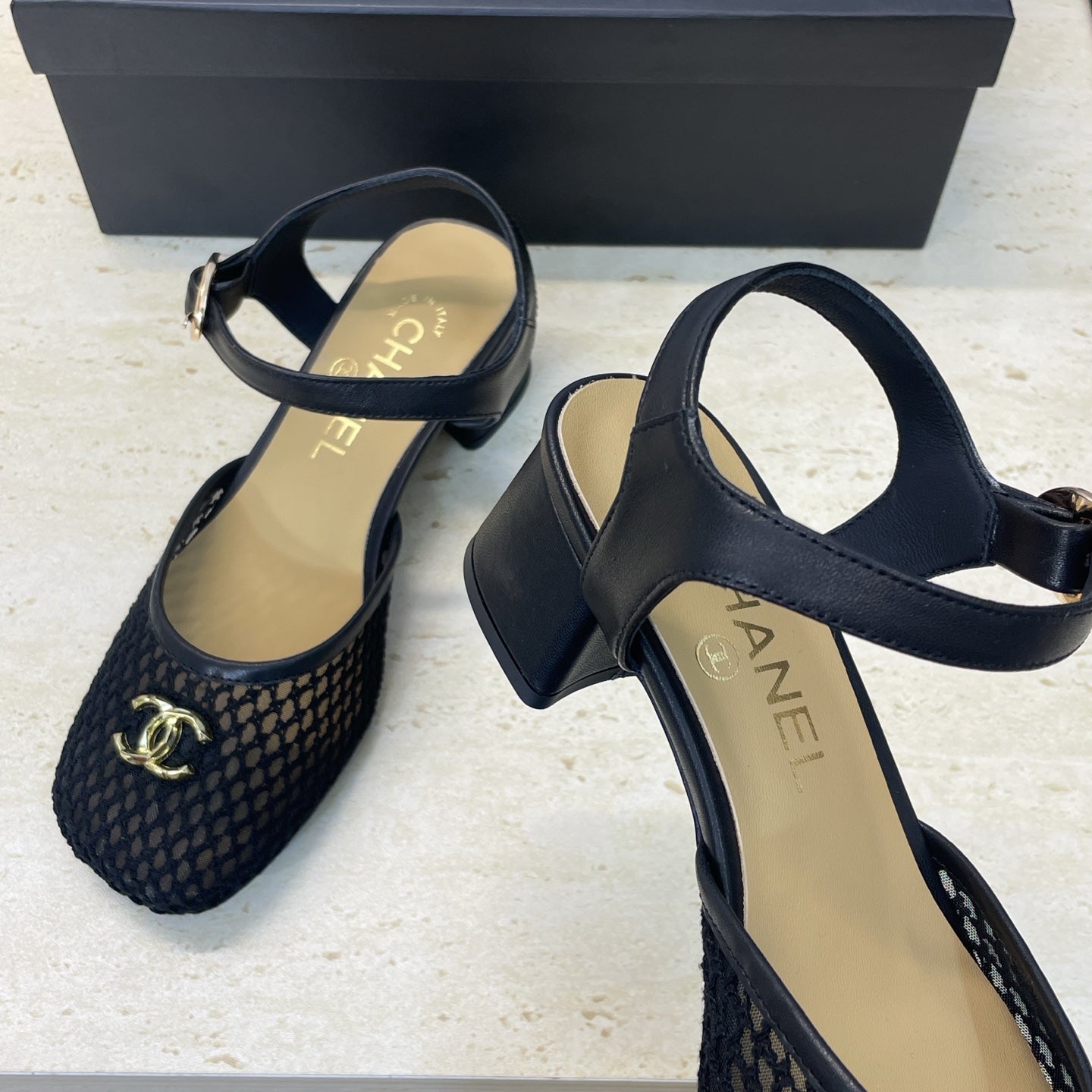 CC 26 Slingback Pump 45mm Black Beige Mesh Sheepskin 607483