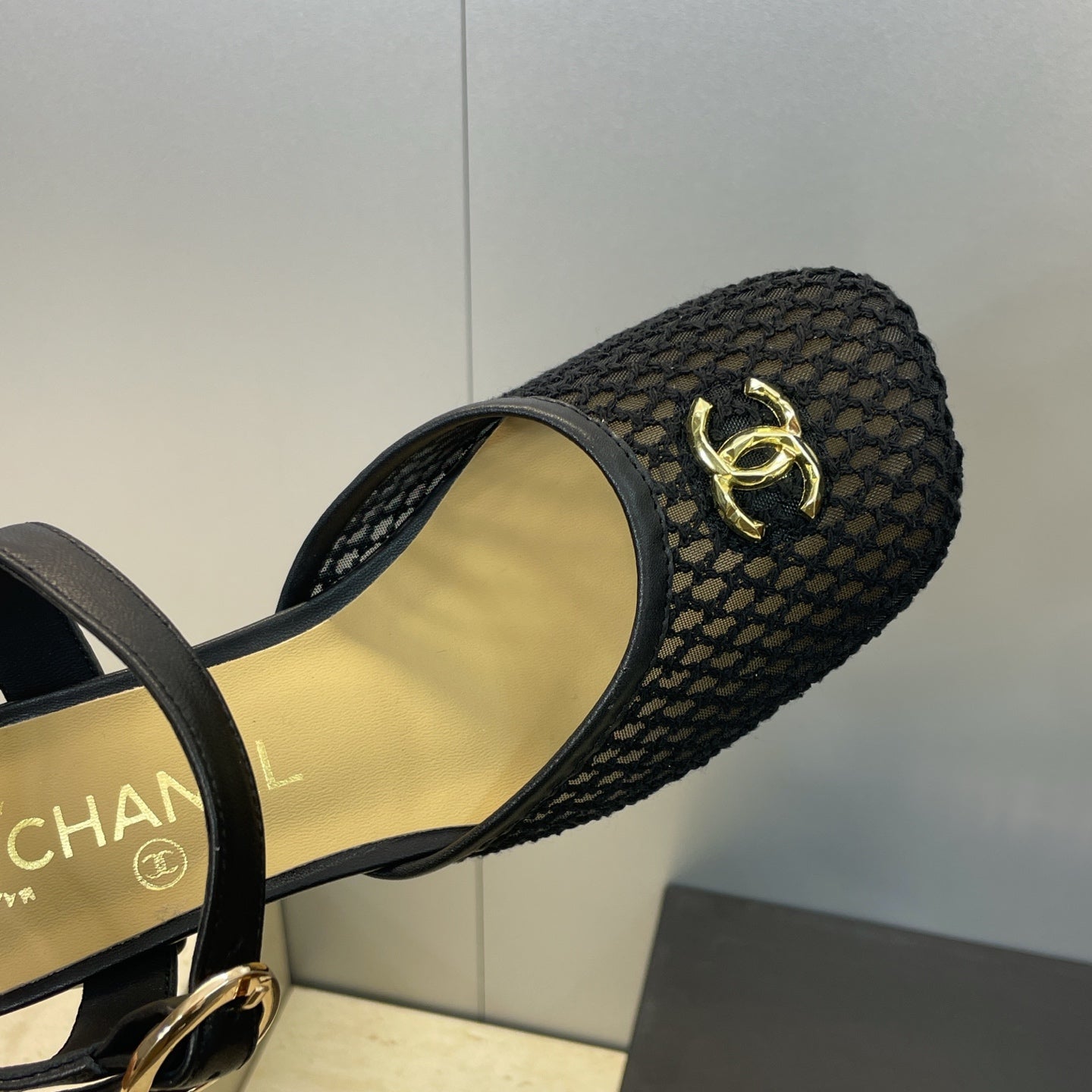 CC 26 Slingback Pump 45mm Black Beige Mesh Sheepskin 607483