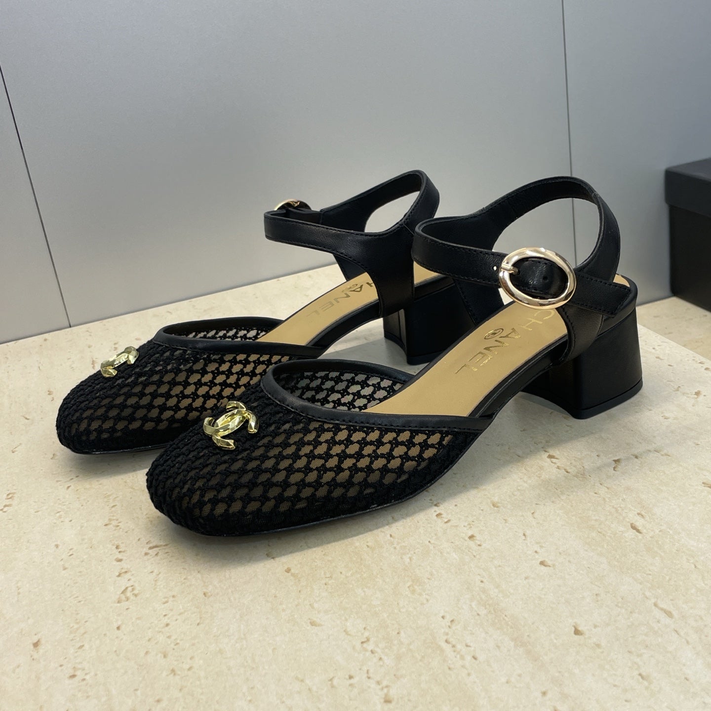 CC 26 Slingback Pump 45mm Black Beige Mesh Sheepskin 607483