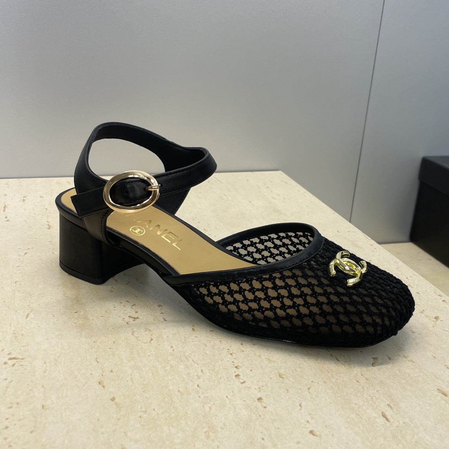 CC 26 Slingback Pump 45mm Black Beige Mesh Sheepskin 607483