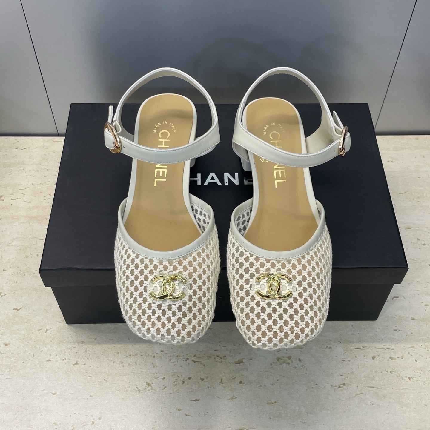 CC 26 Slingback Pump 45mm White Beige Mesh Sheepskin 607482