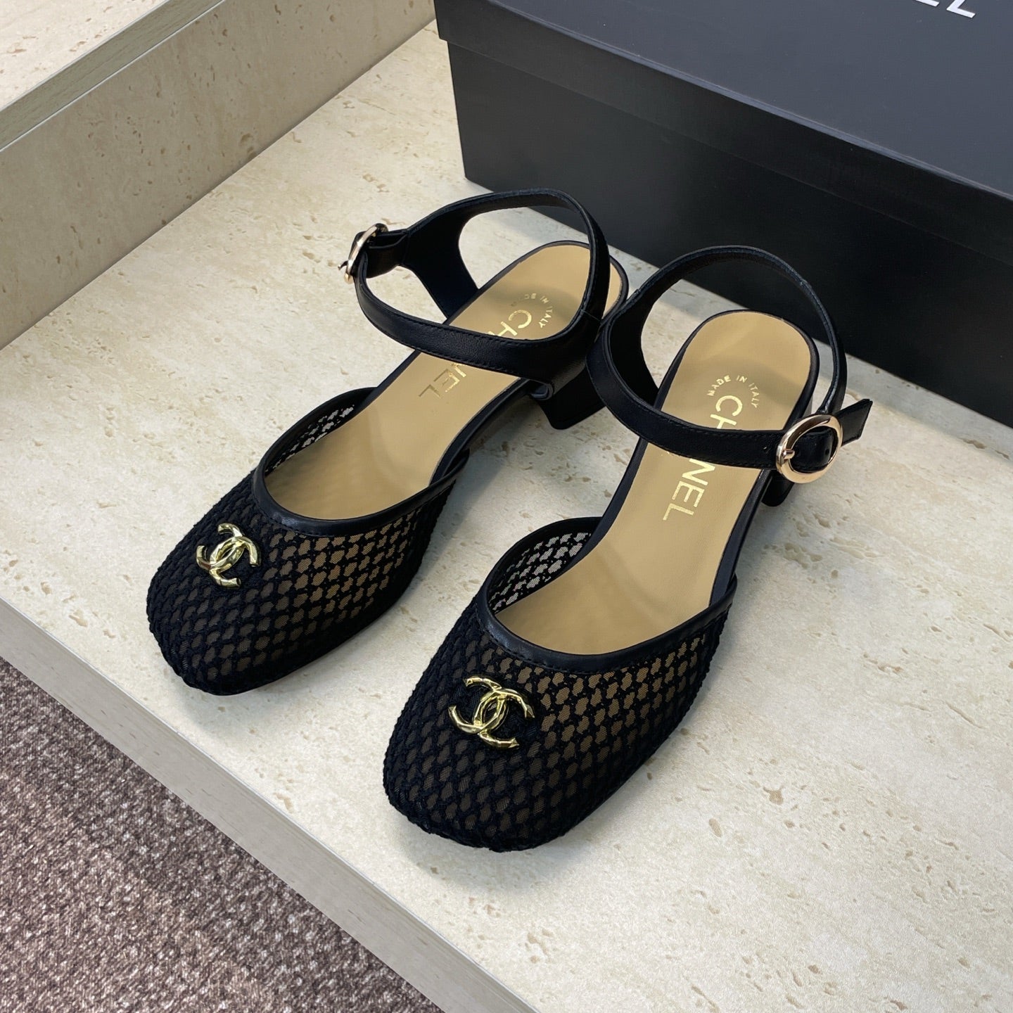 CC 26 Slingback Pump 45mm Black Beige Mesh Sheepskin 607483