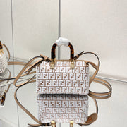 BY THE WAY MINI 18 IN WHITE WOOL AND CAMEL BROWN RAFFIA CALFSKIN TRIM