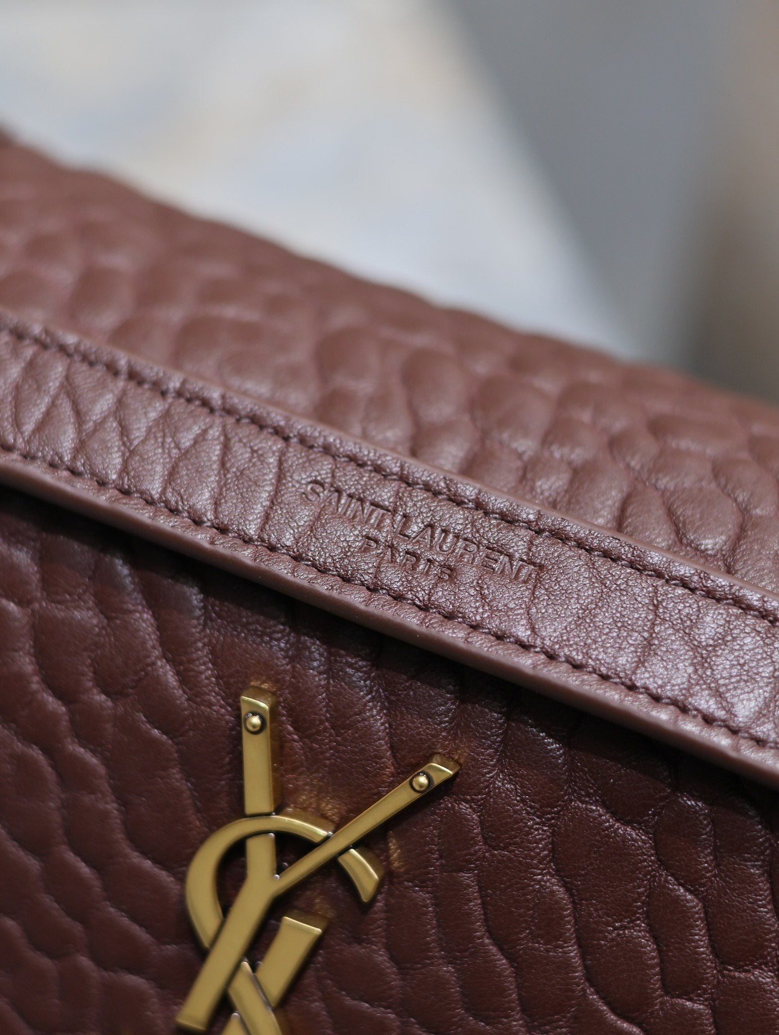 YSL Niki Chain Satchel Bag 22cm Brown Lambskin