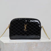 GABY ZIPPED POUCH 19 IN BLACK GLOSSY LAMBSKIN GOLD HARDWARE