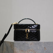 GABY MINI VANITY 18 IN BLACK GLOSSY LAMBSKIN GOLD HARDWARE