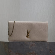CALYPSO POUCH 24 IN CREAM ELEPHANT TEXTURED LAMBSKIN GOLD LOGO