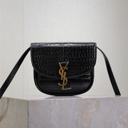 KAIA SMALL CROCODILE PATTERN BAG 18 IN BLACK GLOSSY CALFSKIN COPPER HARDWARE