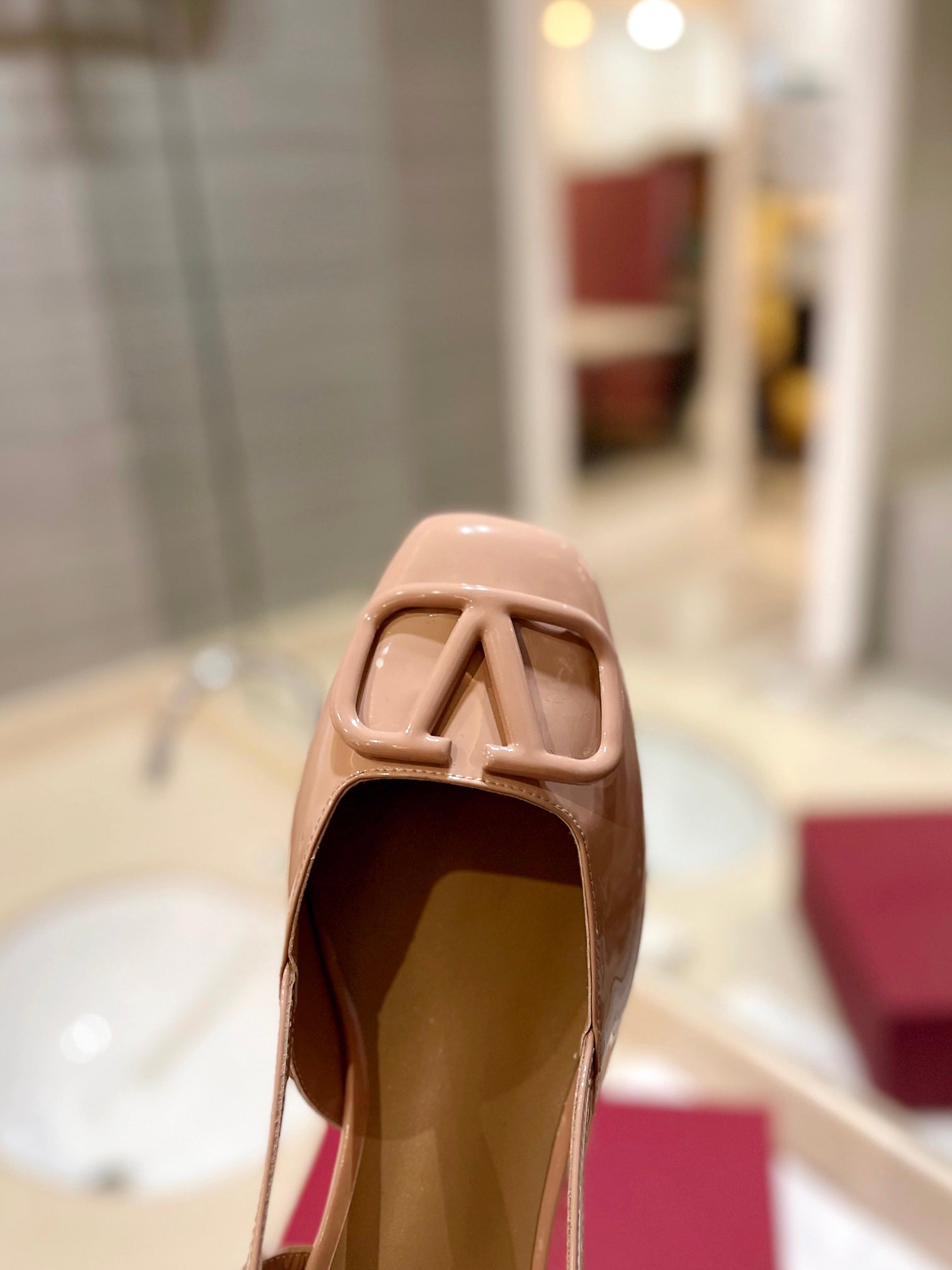 VLOGO BEIGE PATENT LEATHER SLINGBACK FLATS