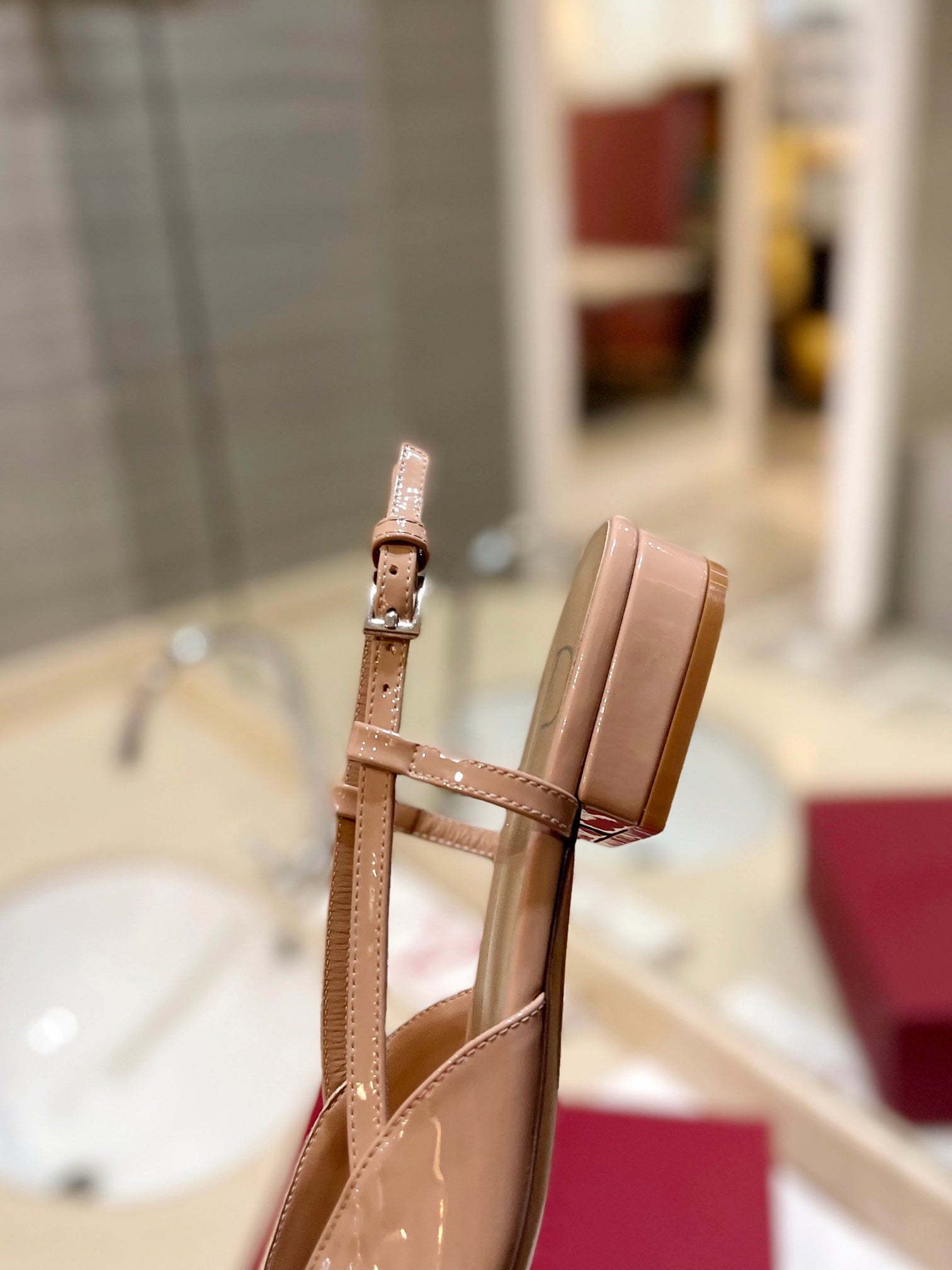 VLOGO BEIGE PATENT LEATHER SLINGBACK FLATS