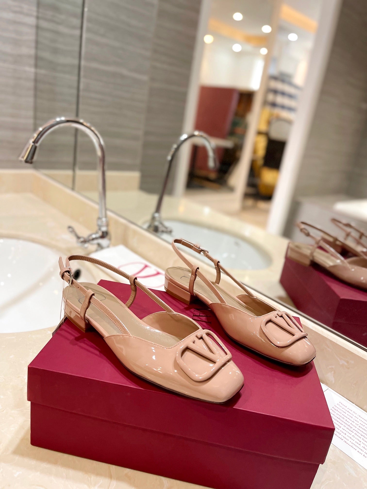 VLOGO BEIGE PATENT LEATHER SLINGBACK FLATS