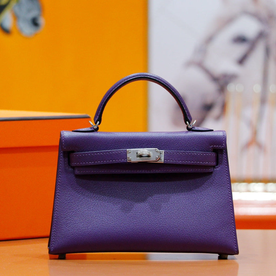 HM Mini Kelly 19cm Purple Epsom Silver Hardware