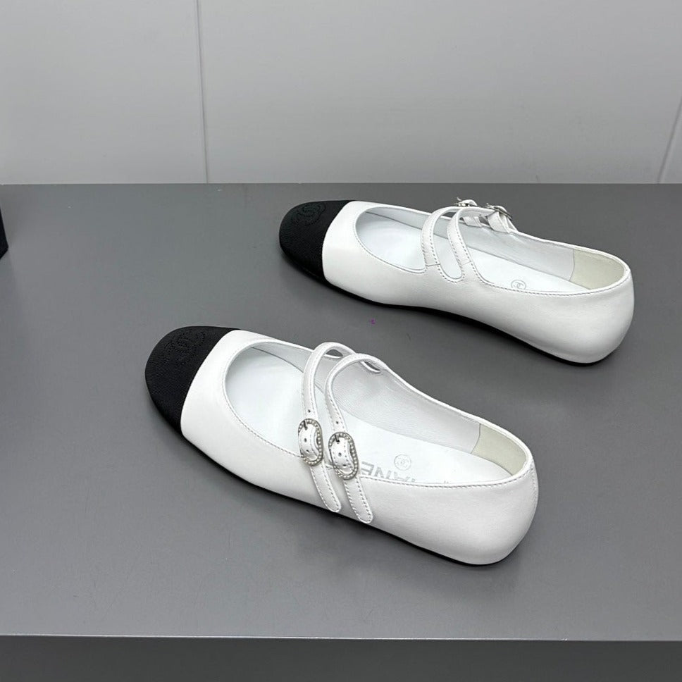 mary jane double strap whitecalfskin black grosgrain