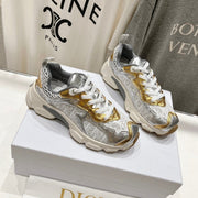 CD Vibe Sneaker White Mix Grey Gold Polyester Mesh Fabric And Cowhide