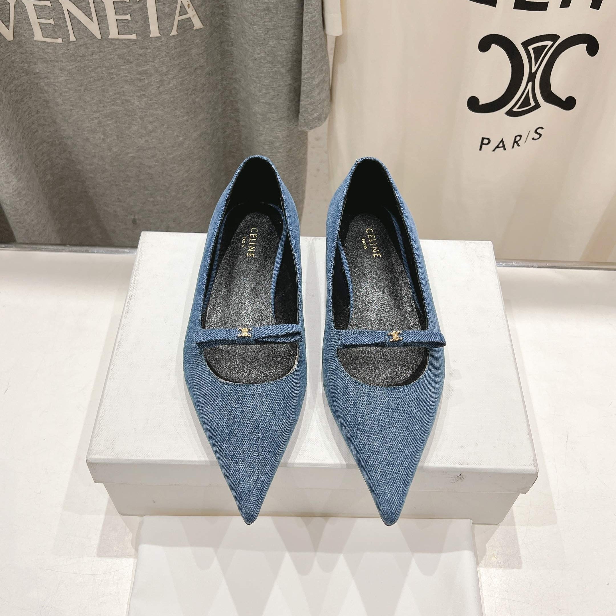 CELINE 25C Ballet Flats Demin Blue Patent Leather 236743