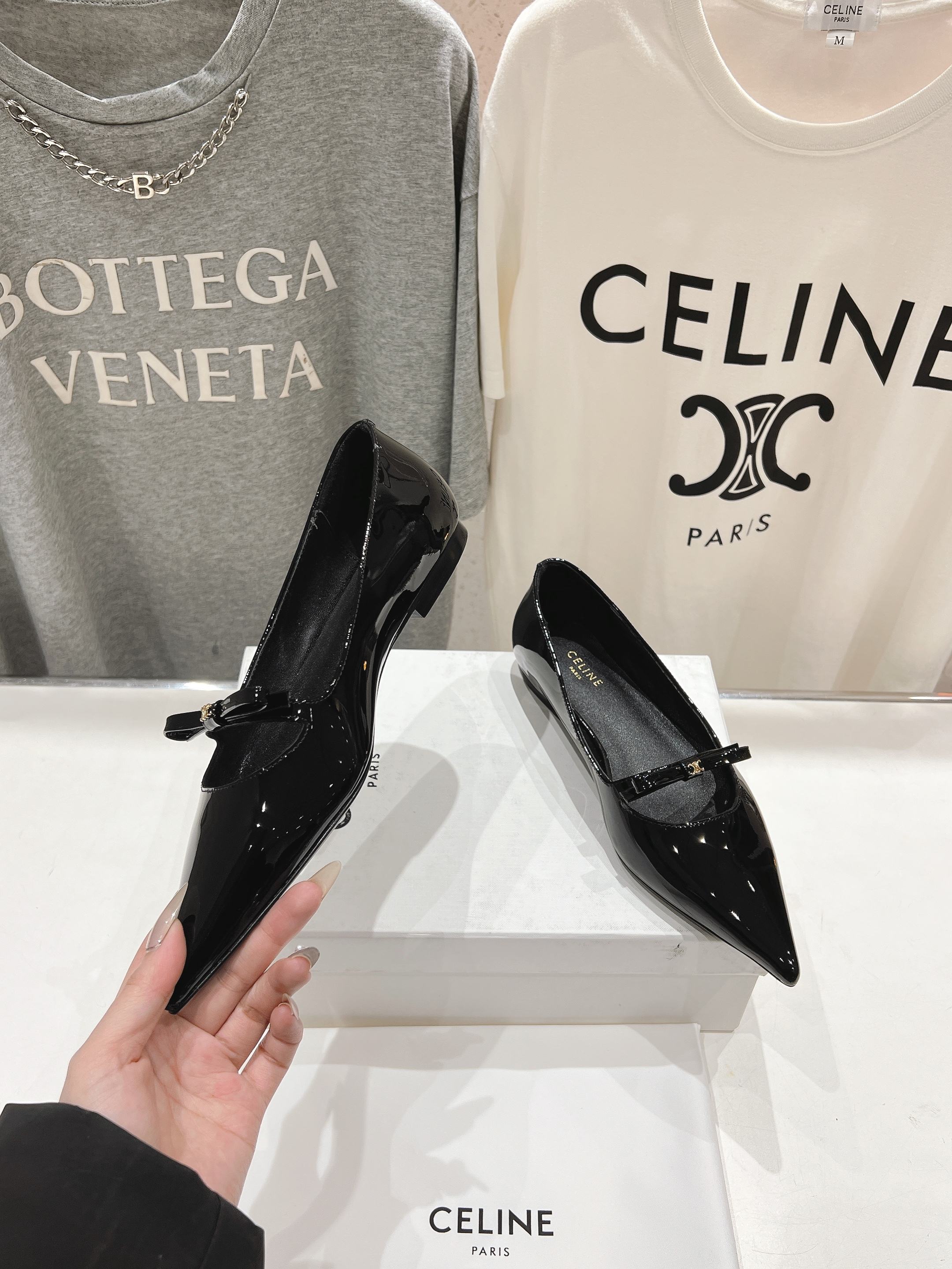 CELINE 25C Ballet Flats Black Patent Leather 236744
