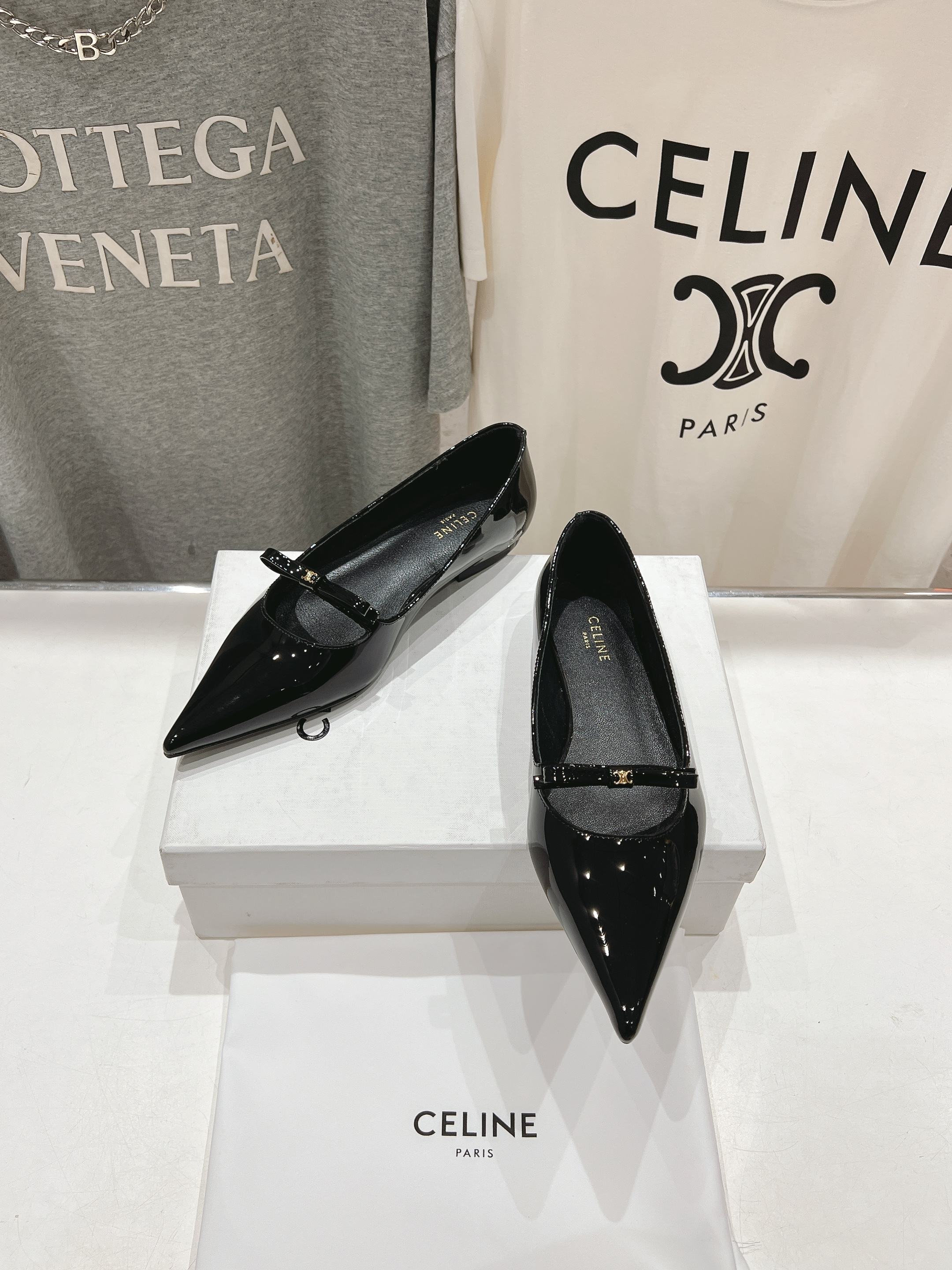 CELINE 25C Ballet Flats Black Patent Leather 236744