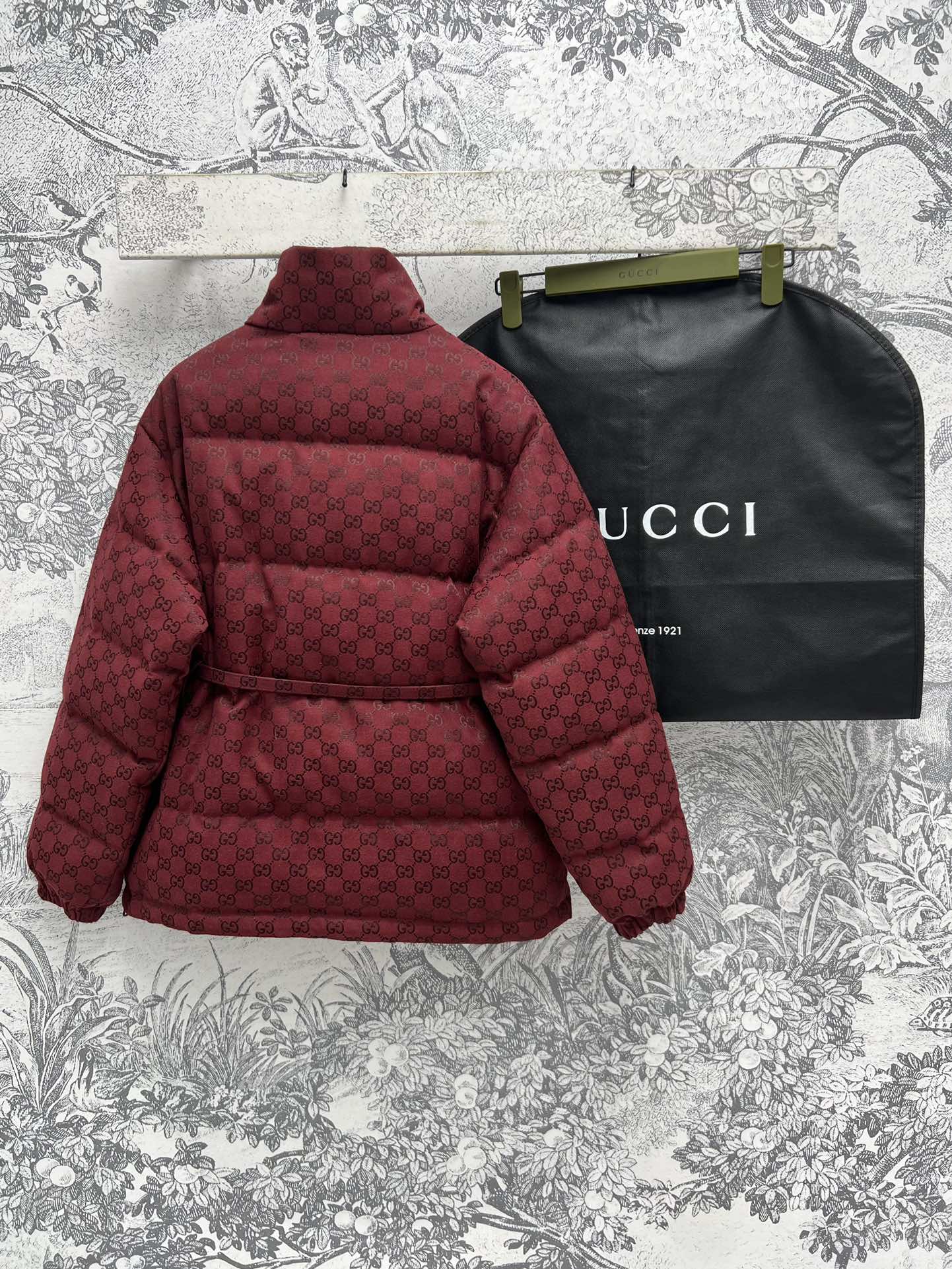 Gucci Down Jacket Red Jacquard Fabric