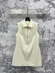 Prada 25 Sleeveless Dress Beige Cotton Polyester