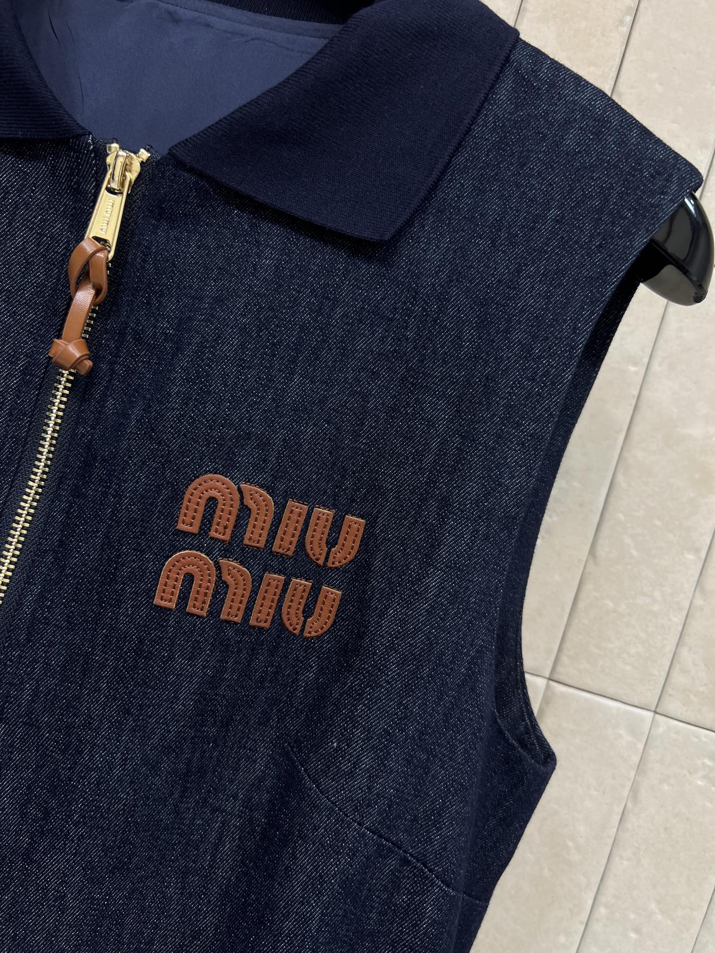 Miumiu 2026 Denim Sleeveless Dress Dark Blue Cotton 357003