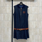 Miumiu 2026 Denim Sleeveless Dress Dark Blue Cotton 357003