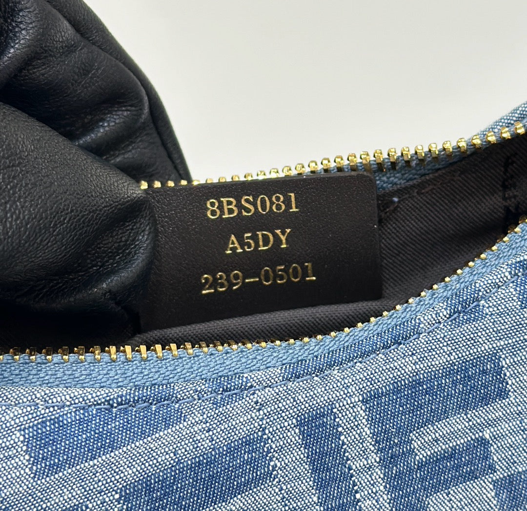 FENDIGRAPHY MINI 20 BAG IN AEGEAN BLUE DENIM FABRIC WITH GOLD HARDWARE