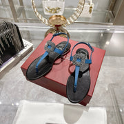 Viv 25 Thong Sandals Black Blue Cowhide 334694