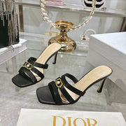 CD 26 High-Heeled Sandals 75mm Black Beige Leather 592255
