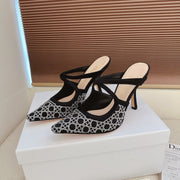 CD 26 High Heel Mule 95 Black Beige Mesh Fabric Sheepskin 614895