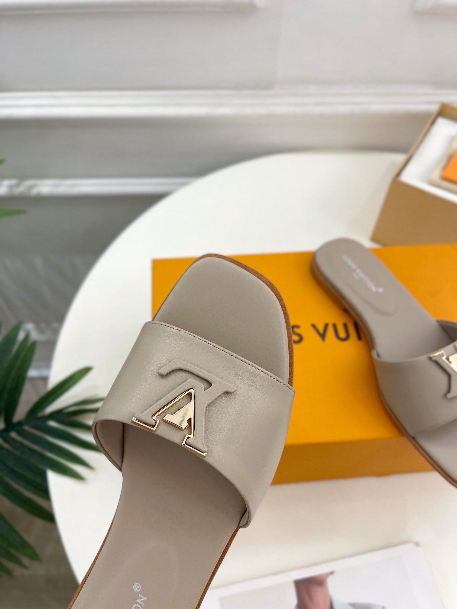 lv capri flat mule grey calfskin