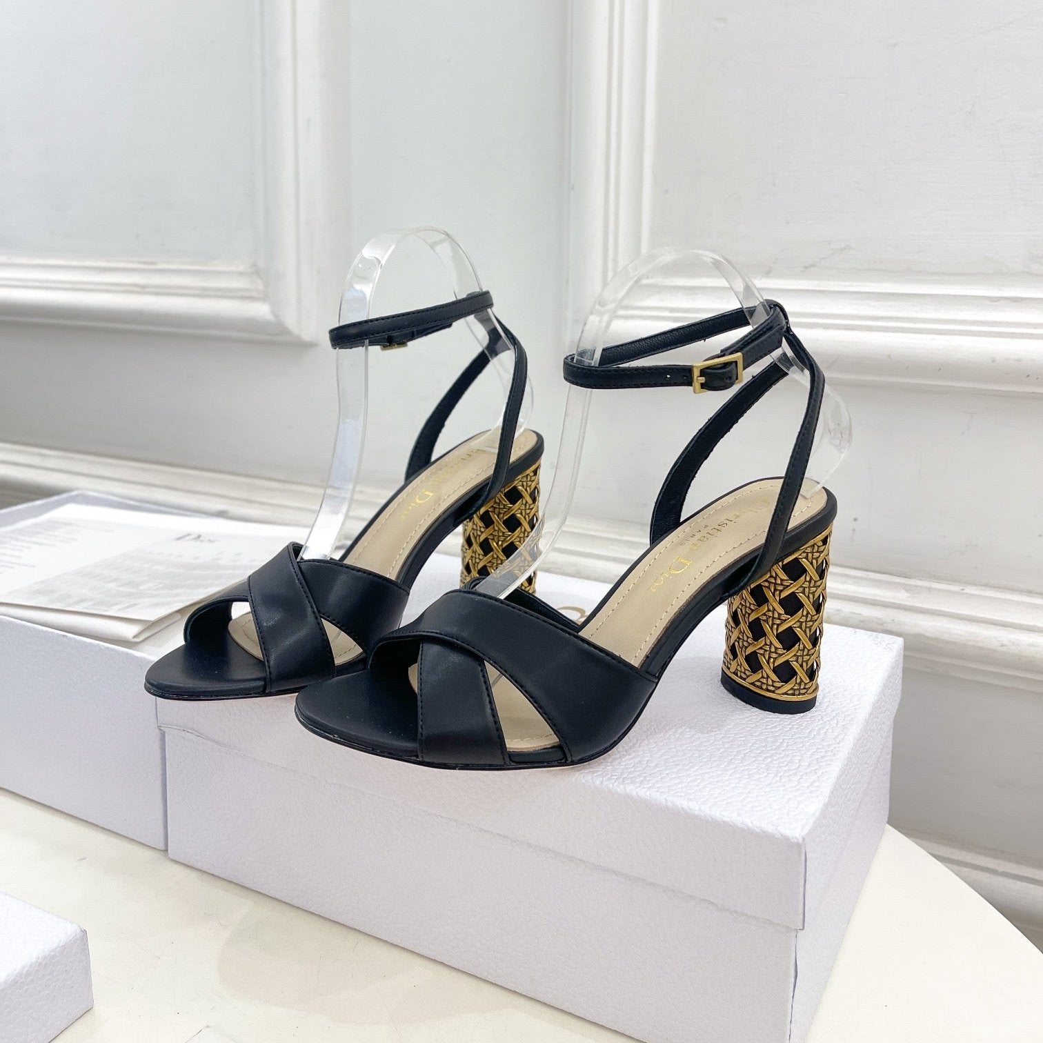 CD Icon Heeled Sandal 80mm Black Calfskin
