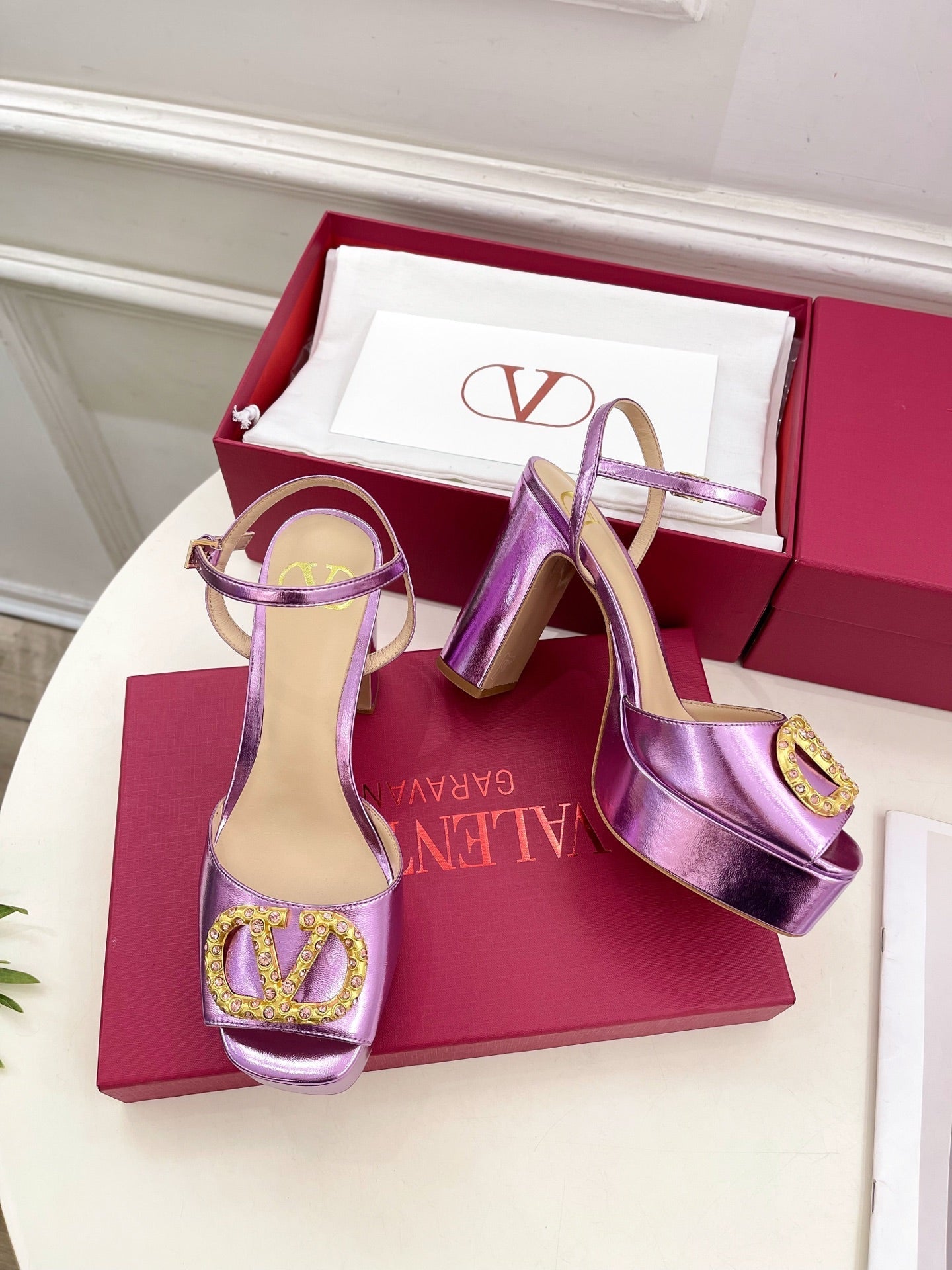 VT Garavani 25 Platform Sandals Purple Calfskin 330975