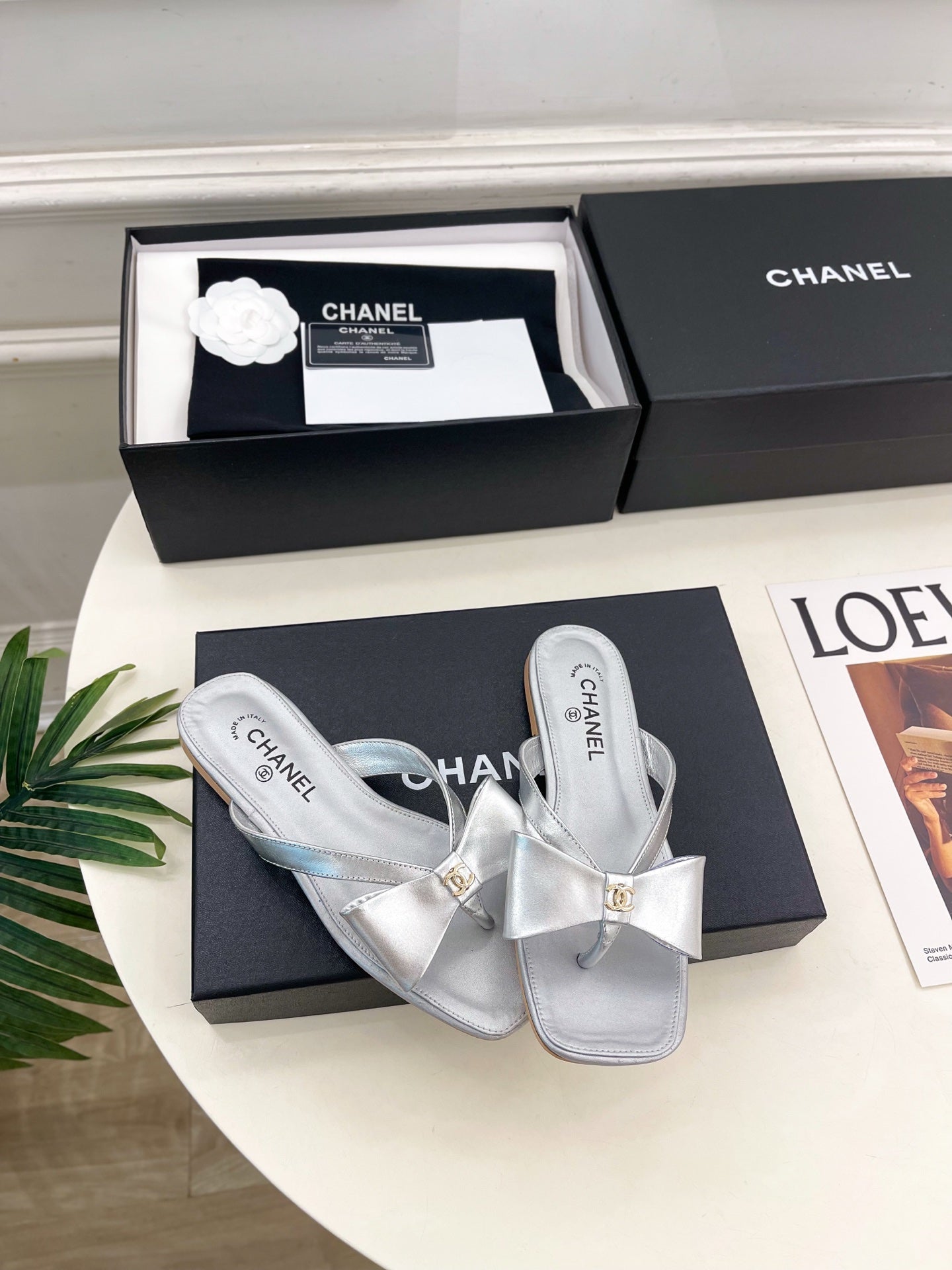 Chanel 2026 Double C Bow Flip-Flops Leather Sheepskin 831454