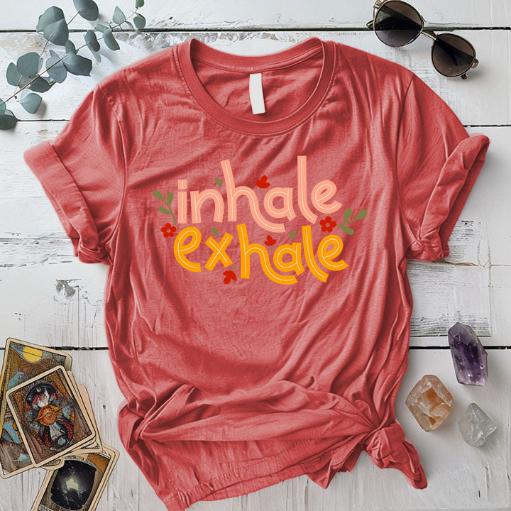 Inhale Exhale T-Shirt Mockup coral-silk