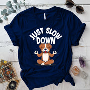 Just Slow Down Dog T Shirt Navy Mockup