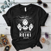 Life Happens Reiki Helps T Shirt Black Mockup