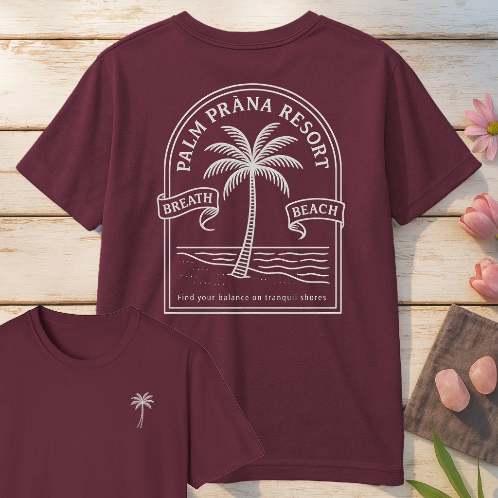Palm Prana Resort T-Shirt Mockup maroon