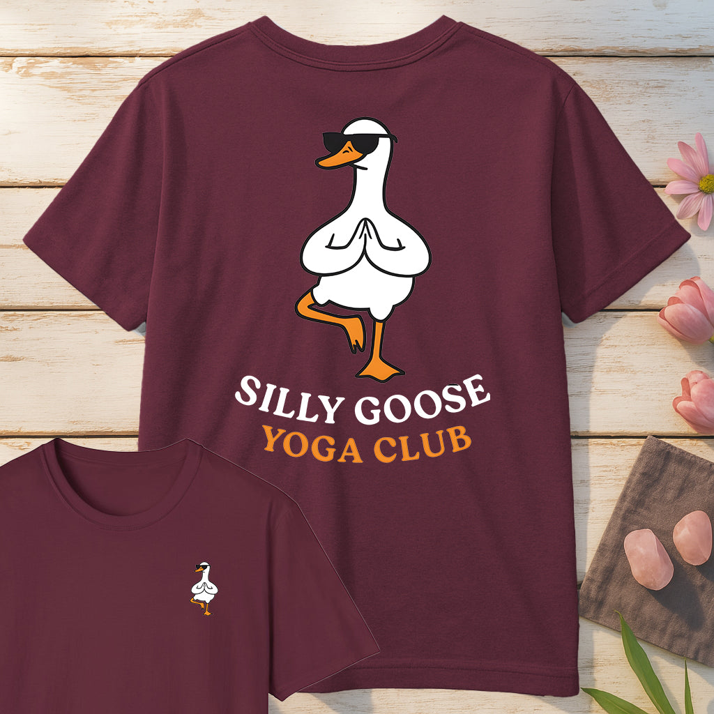 Silly Goose Yoga Club T-Shirt Mockup maroon