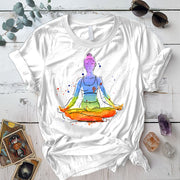 Meditation Pose Watercolor T Shirt White Mockup