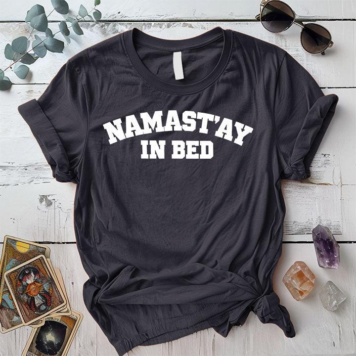 Namastay In Bed T-Shirt Mockup dark-heather-grey