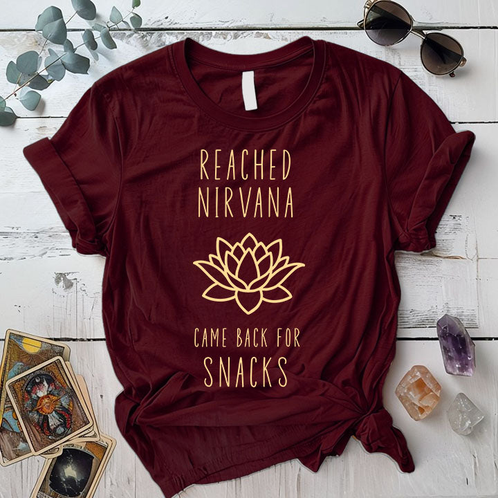 Reached Nirvana T Shirt Maroon Mockup