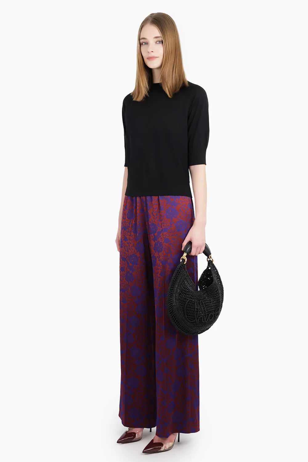 Chloe Summer Banana Shoulder Bag 36cm Black Raffia Leather