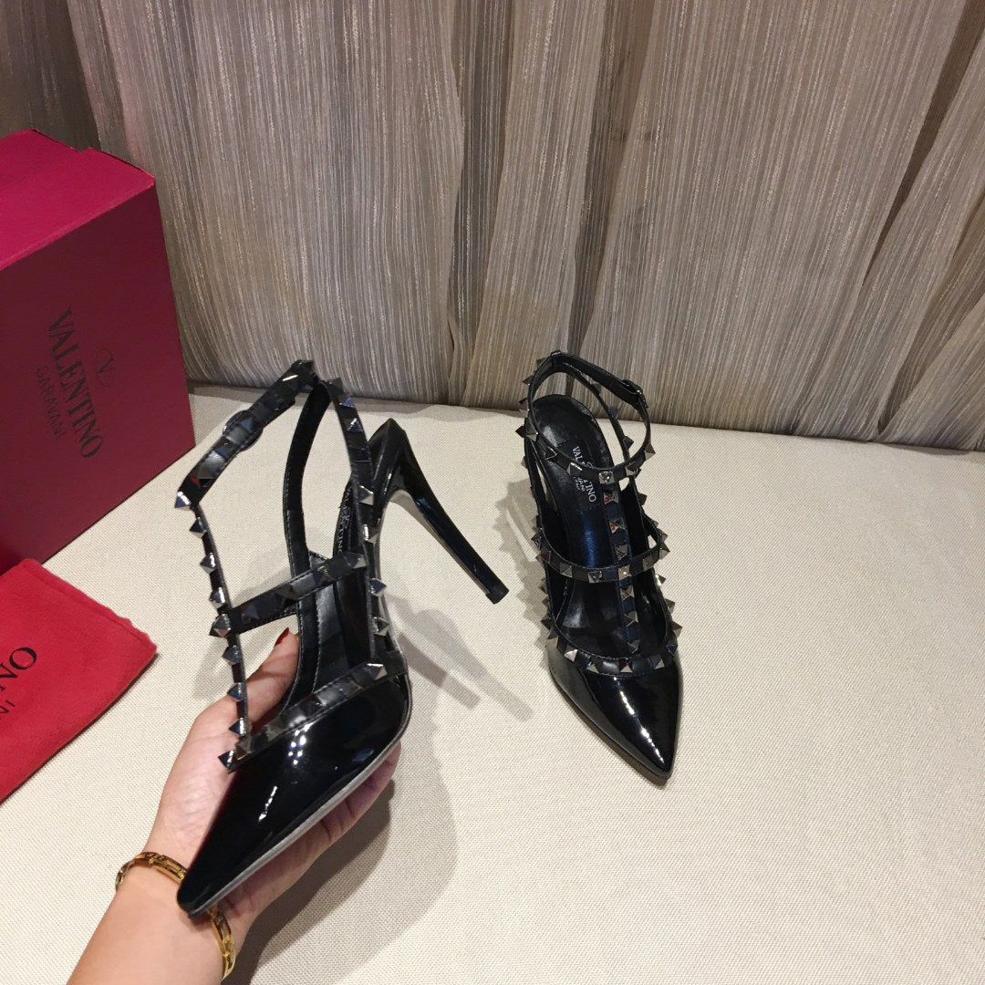 Valentino Rockstud Caged Pumps 100mm Black Patent Leather 239640