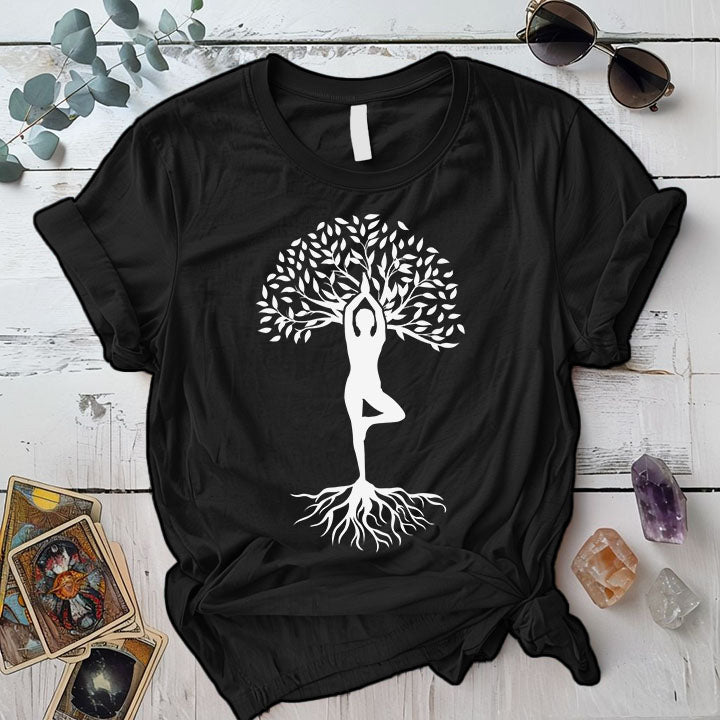 Tree Of Life Pose T Shirt Black Mockup