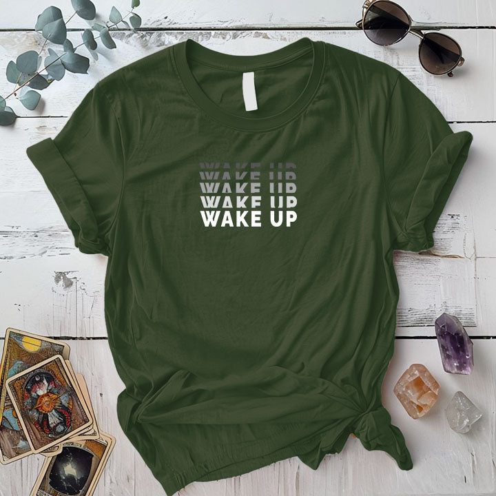 Wake Up T Shirt Military Green Mockup