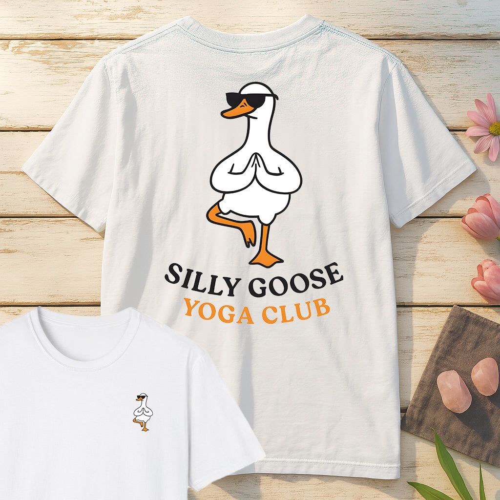 Silly Goose Yoga Club T-Shirt Mockup white