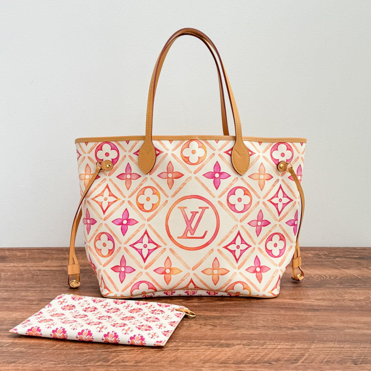 neverfull mm 31cm coral monogram canvas