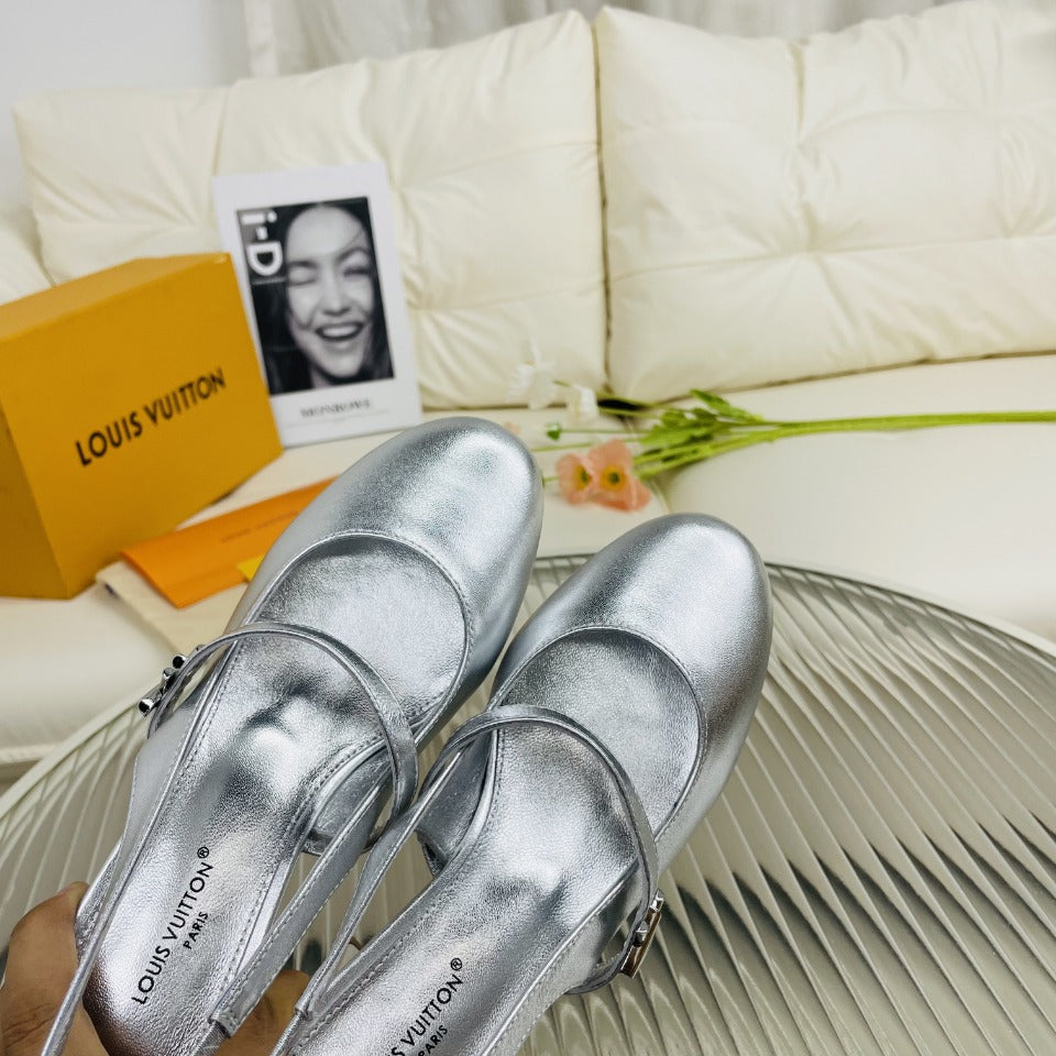 LV Slingback Metallic Silver Lambskin